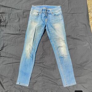 6397 Mini Skinny Jeans Womens 25 Dirty Faded Light Wash‎ Made in USA Stretch